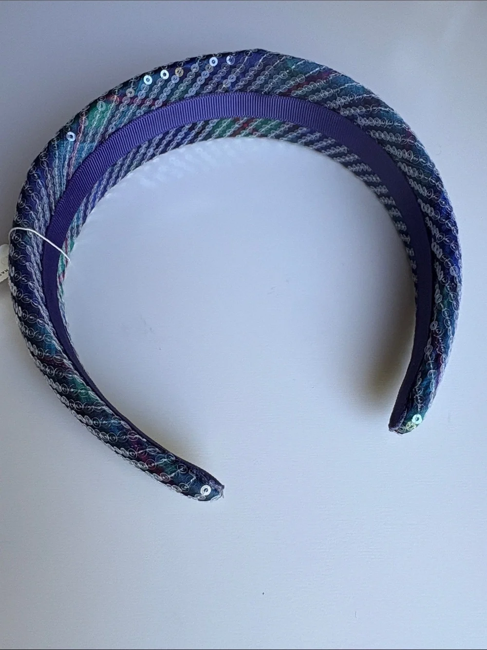 NWT J Crew Factory Sequin Blue Tartan Puff Headband